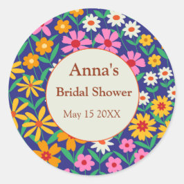 Adesivo Chá de Noiva Floral Rosa Laranja Retro Boho