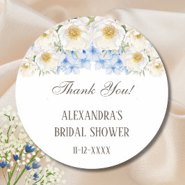 Adesivo Chá de Noiva Jardim Floral Azul e Branco Obrigada