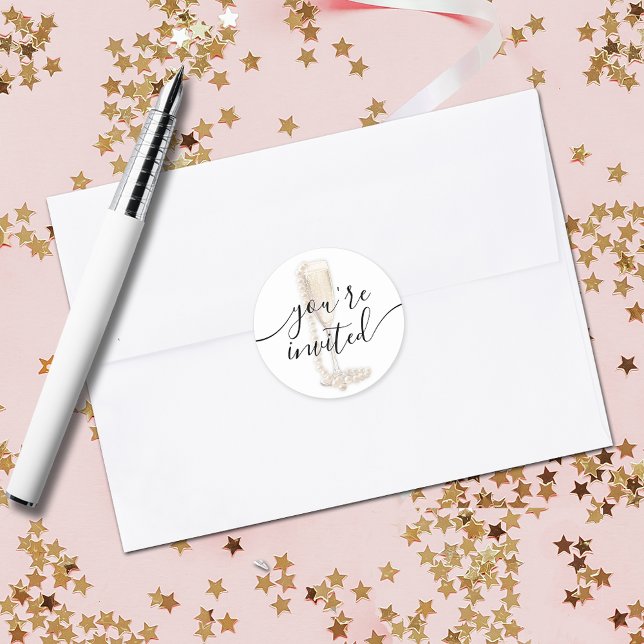 Adesivo Chá de Noiva Pérolas & Prosecco (Pearls & Prosecco bridal shower envelope seal stickers)