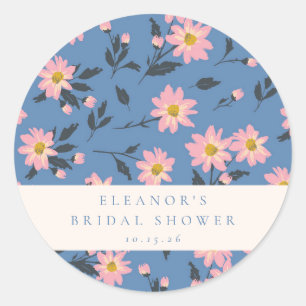 Adesivo Chá de Noiva Personalizado Floral Azul Vintage Jar