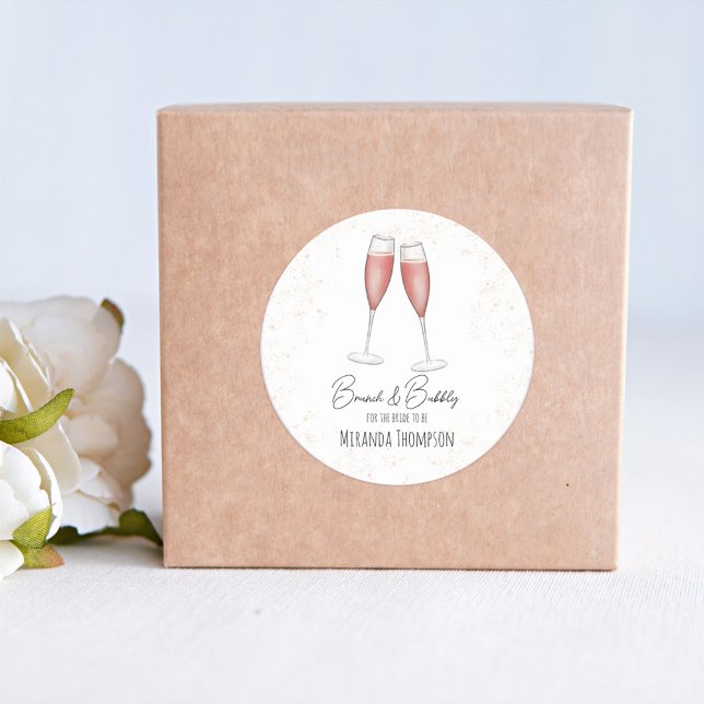 Adesivo Chá de Noiva Rosa Brunch e Água com Bolhas Aquarel (Criador carregado)