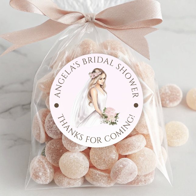 Adesivo Chá de Noiva Rosa Ternura para Noiva (Elegant Tender Pink Bride-To-Be Bridal Shower Classic Round Sticker)