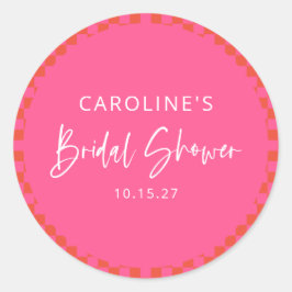 Adesivo Chá de Noiva Xadrez Retro Laranja Rosa Intenso