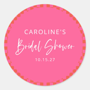 Adesivo Chá de Noiva Xadrez Retro Laranja Rosa Intenso