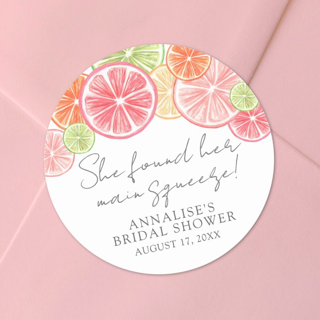 Adesivo Chá de panela de Citros Principal (Main Squeeze Citrus Bridal Shower Classic Round Sticker)