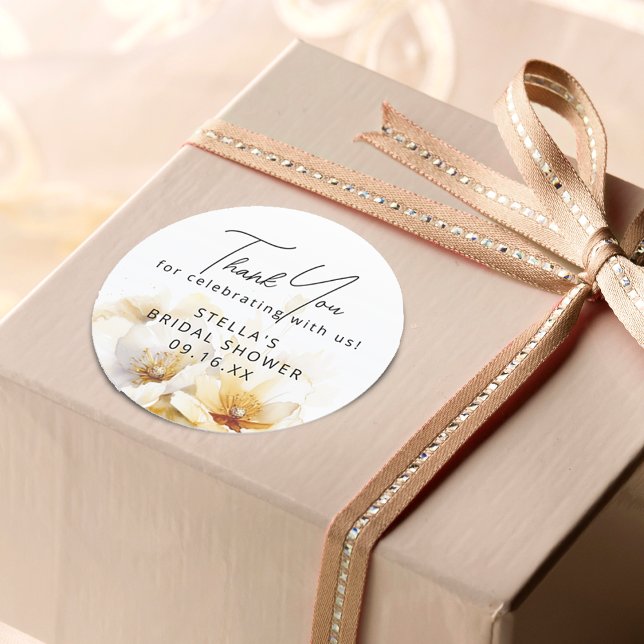 Adesivo Chá de panela de Flor Branco Deus (Watercolor White God Flower Bridal Shower Classic Round Sticker)