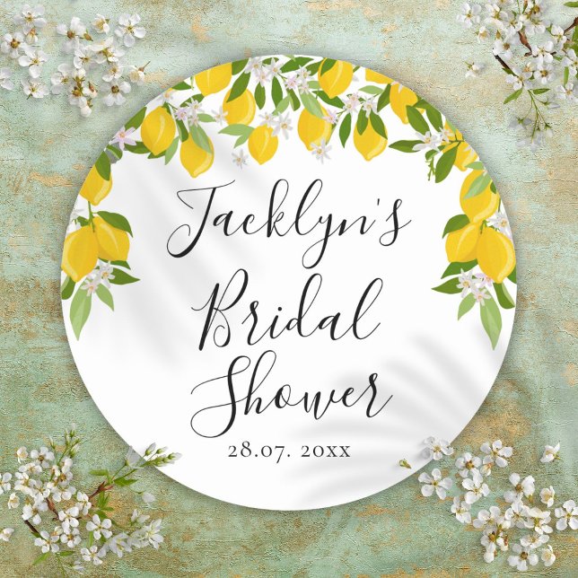 Adesivo Chá de panela de Flor de Limão Verde (Greenery Lemon Blossom Bridal Shower Classic Round Sticker)