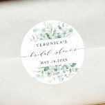 Adesivo Chá de panela de Folhagem Verde Elegante<br><div class="desc">Este adesivo de chá de panela de casamento apresenta cor d'água eucalipto,  verde botânico e folhas azuis-claras com caligrafia moderna. Para uma personalização mais avançada deste design,  clique no BOTÃO FERRAMENTA DESIGN AZUL. Itens correspondentes também estão disponíveis.</div>