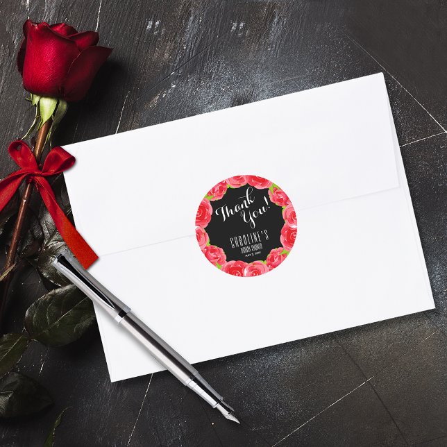 Adesivo Chá de panela Derby Rosas vermelhas de Aquarela (Watercolor red roses Derby-themed bridal shower round envelope seal stickers)