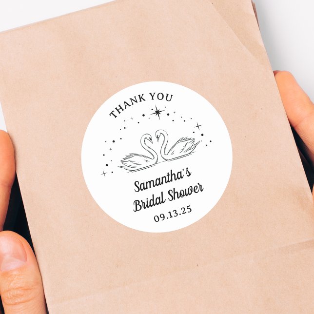 Adesivo Chá de panela Elegante Swan Desenhado Mão Obrigado (Criador carregado)