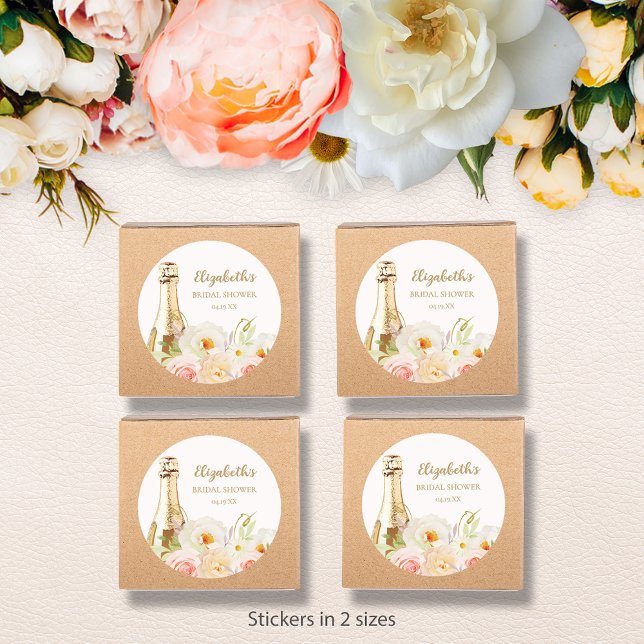 Adesivo Chá de panela Floral Brunch e Bubble (Brunch & Bubbly blush floral bridal shower small round stickers - choose 1-1/2" or 3" )