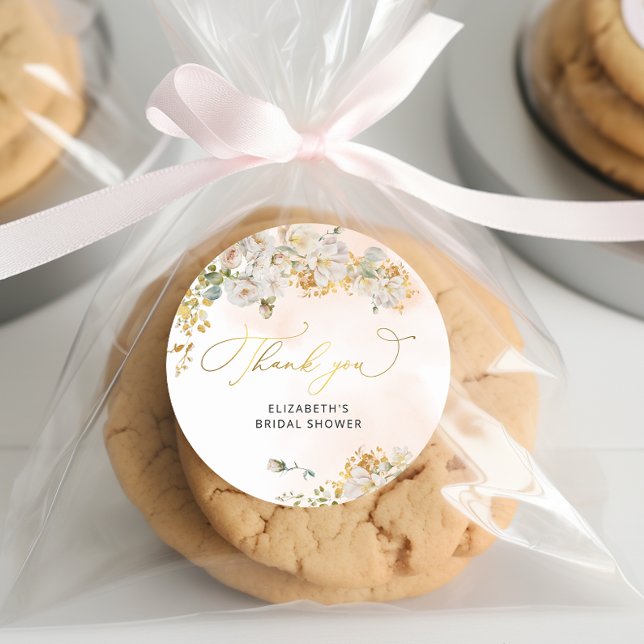 Adesivo Chá de panela Floral Elegante Blush Obrigado (Criador carregado)