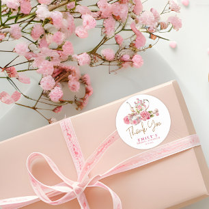 Adesivo Chá de panela floral rosa com vindima de aquarela