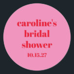 Adesivo Chá de panela Personalizado Vermelho Moderno Verme<br><div class="desc">Vinheta redonda simples Chá de panela personalizada clássico,  cor-de-rosa-claro e vermelho-moderno,  de entretenimento brilhante</div>