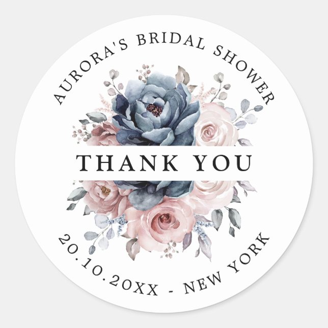 Adesivo Chá de panela rosa Rosa azul Dusty Obrigado (Frente)