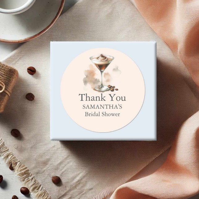 Adesivo Chá de panela Stickers Obrigado Espresso Martini (Coffee bridal shower theme espresso martini favor stickers simple watercolor art)