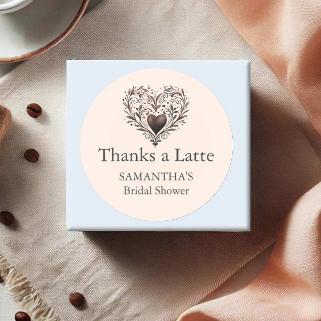 Adesivo Chá de panela Stickers Obrigado Heart Latte (Bridal shower thank you stickers coffee theme heart)