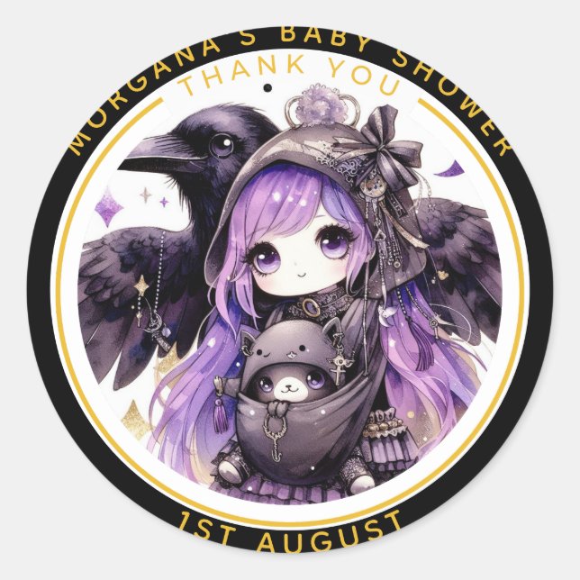 Adesivo Chá gótico de menina entregue por corvos Obrigado (Frente)