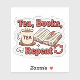 Adesivo Chá, livros, repetir - amante de livros cozinha le