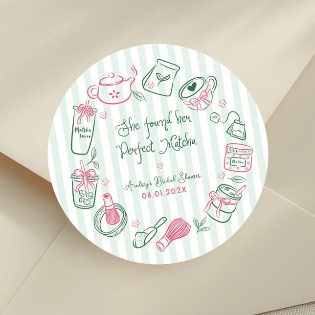 Adesivo Chá Matcha Perfeito Rosa e Verde para Chá de Noiva (Criador carregado)
