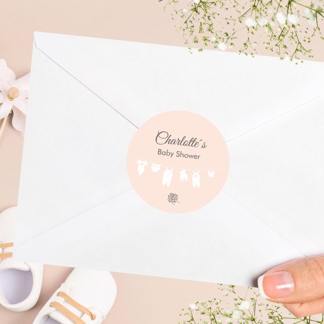 Adesivo Chá Minimista De Bebê De Pêssego Leve (Light Peach Minimalist Baby Girl Shower Classic Round Sticker ©Susanne Sachers - Sunny Mind 🌞)