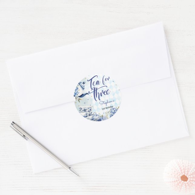 Adesivo Chá para três, terceiro aniversário para crianças (Envelope)