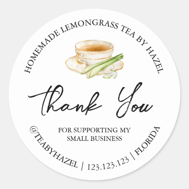 Adesivo Chá Simples De Lã-Limão. Obrigado Rótulo (Frente)