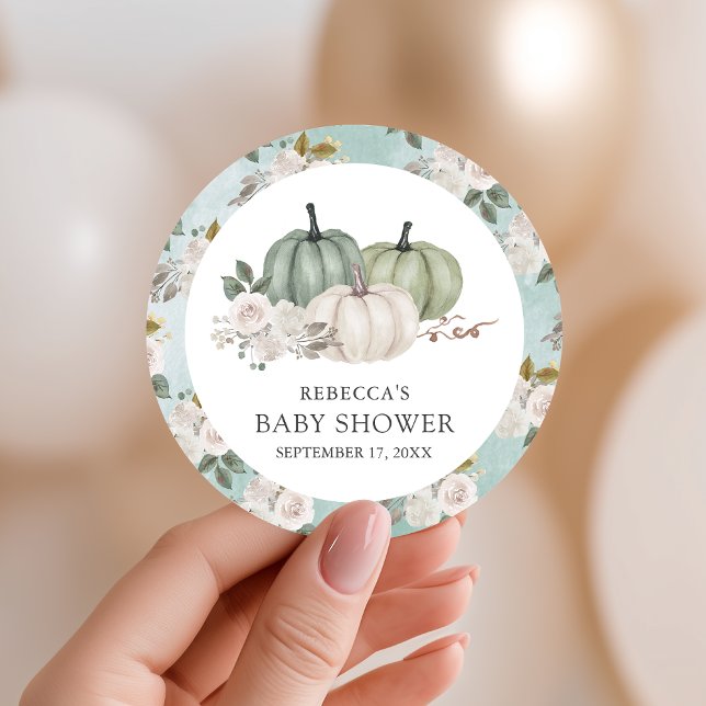 Adesivo Chá Verde Abóbora Floral Outono Baby Shower (Criador carregado)