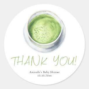 Adesivo Chá Verde Aquarela Latte Chá de Bebê Obrigado