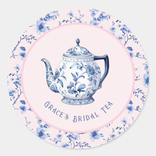 Adesivo Chaleira de Chinoiserie Rosa e Azul | Bridal Tea (Frente)