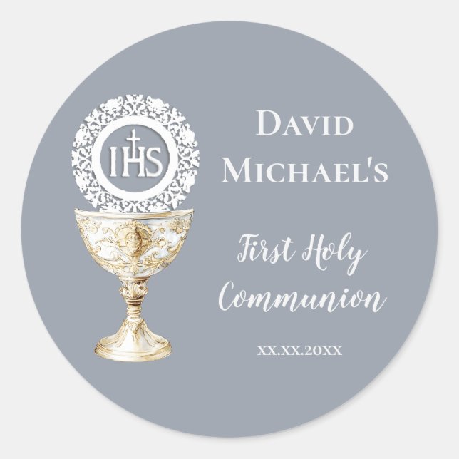 Adesivo Chalice Host First Communion blue background (Frente)