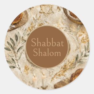 Adesivo Challah Botânico, Bege Dourado, Shabbat Rústico