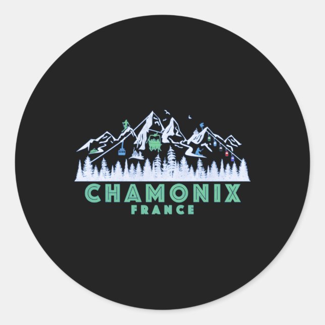 Adesivo Chamonix France Illustração Ski (Frente)