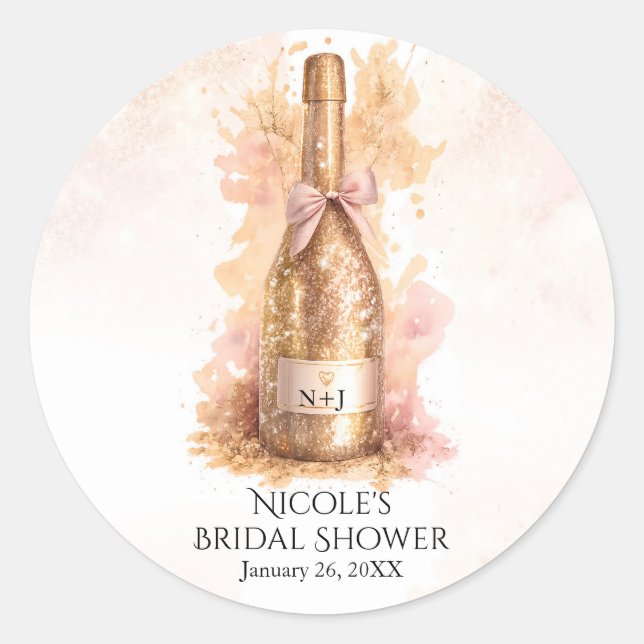 Adesivo Champagne Bubbly & Gold Glitter Bridal Shower (Frente)