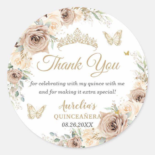 Adesivo Champagne Creme Bege Floral Quinceañera Festa dos  (Frente)