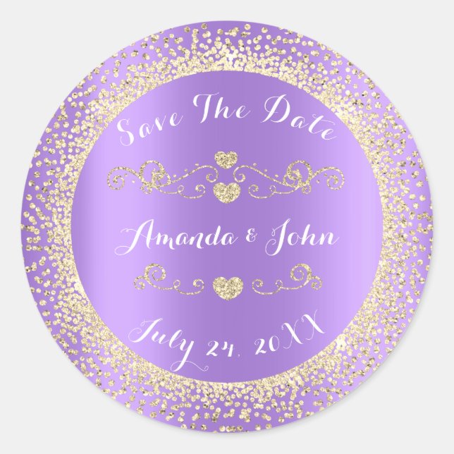 Adesivo Champaigne Dourada Glitter Salva a Data Roxo (Frente)