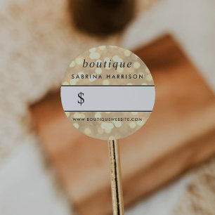 Adesivo Champanhe Dourado Bokeh   Boutique Price Sticker