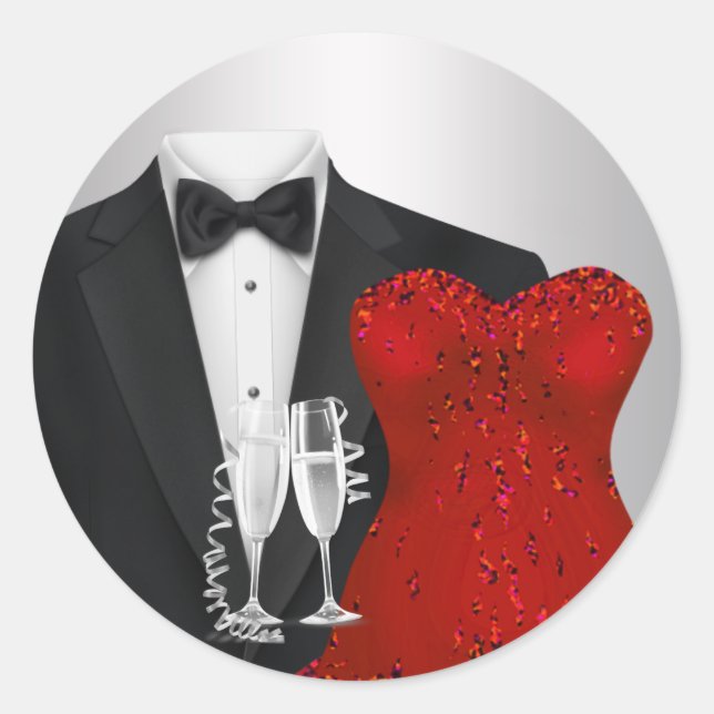 Adesivo Champanhe Tuxedo Red Vress Party Stickers (Frente)