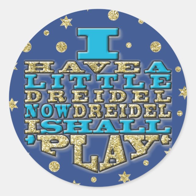 Adesivo Chanukah "Dreidel Play/Dourado,Blue" Stickers Roun (Frente)