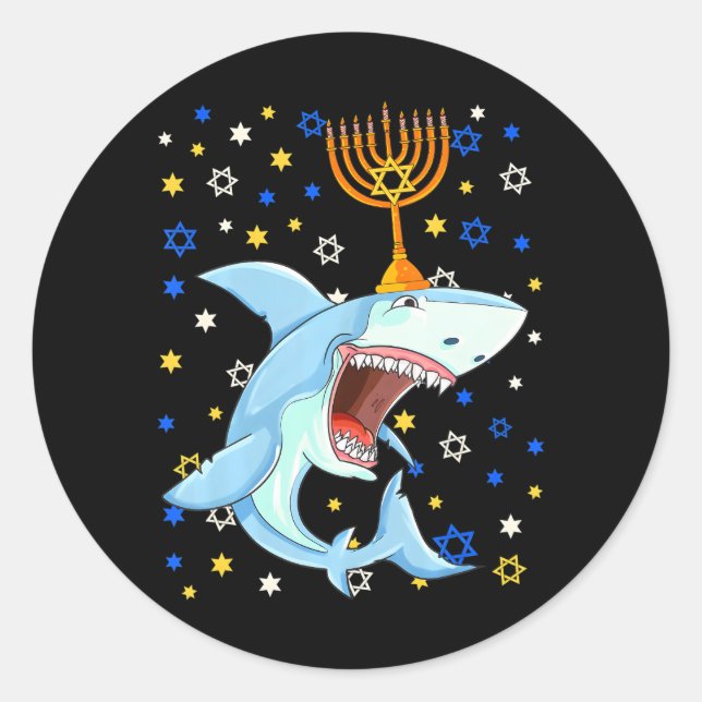 Adesivo Chanukah judeu Menorah Shark Engraçado Hanukkah (Frente)