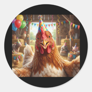 Adesivo Chapéu de Aniversário de Selfie de Frango Engraçad