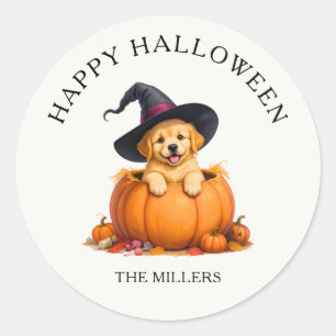 Adesivo Chapéu de Bruxa Cachorrinho Fofo Abóbora Halloween