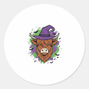 Adesivo Chapéu de Bruxa Cow Highland Halloween Vetor Vinta