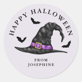 Adesivo Chapéu De Bruxa E Morcegos Lilás Feliz Halloween