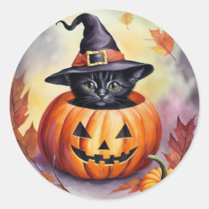 Adesivo Chapéu de Bruxas de Abóbora de Gatinho Preto