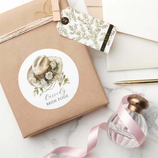 Adesivo Chapéu de Cowgirl Floral Posse da Noiva Nome Perso (Presentear)