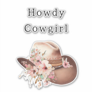 Adesivo Chapéu de Cowgirl Floral Rosa Ocidental Bege