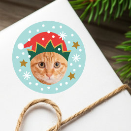 Adesivo Chapéu de Elfo Festivo de Foto Personalizada Azul 