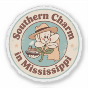 Adesivo Chapéu de Magnólia Vintage Mississippi Engraçado B