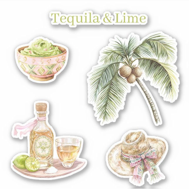 Adesivo Chapéu de Palmeira Tropical Guacamole de Tequila e (Frente)